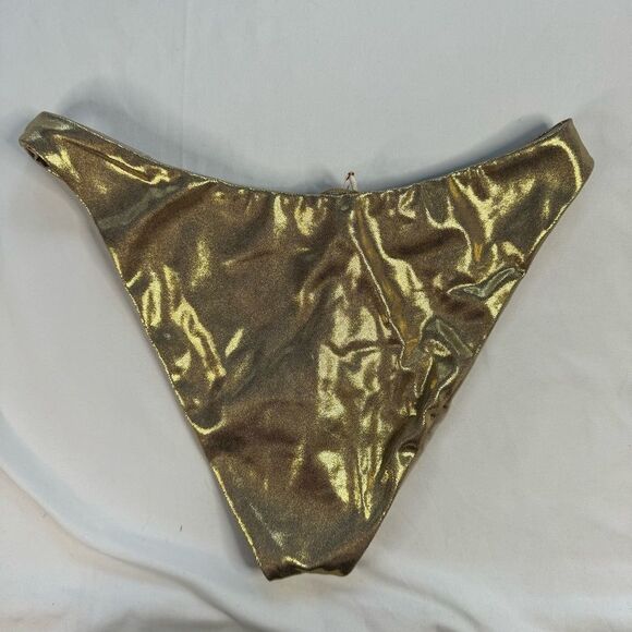 NWT Good American Size 2 M Mink Gold Reversible Metallic Better Bikini Bottom - Picture 9 of 10